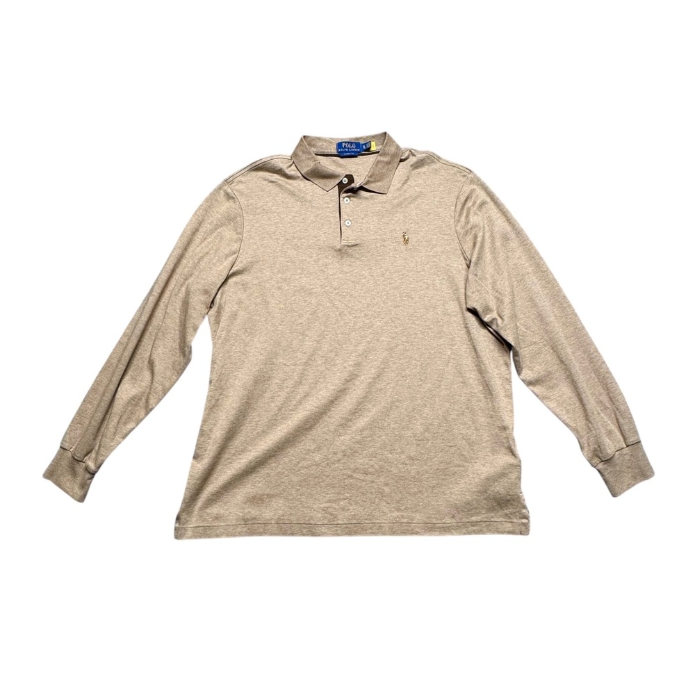 Polo Ralph‎ Lauren Classic Fit Polo Mens XL Tan Long Sleeve Flesh Pony Preppy